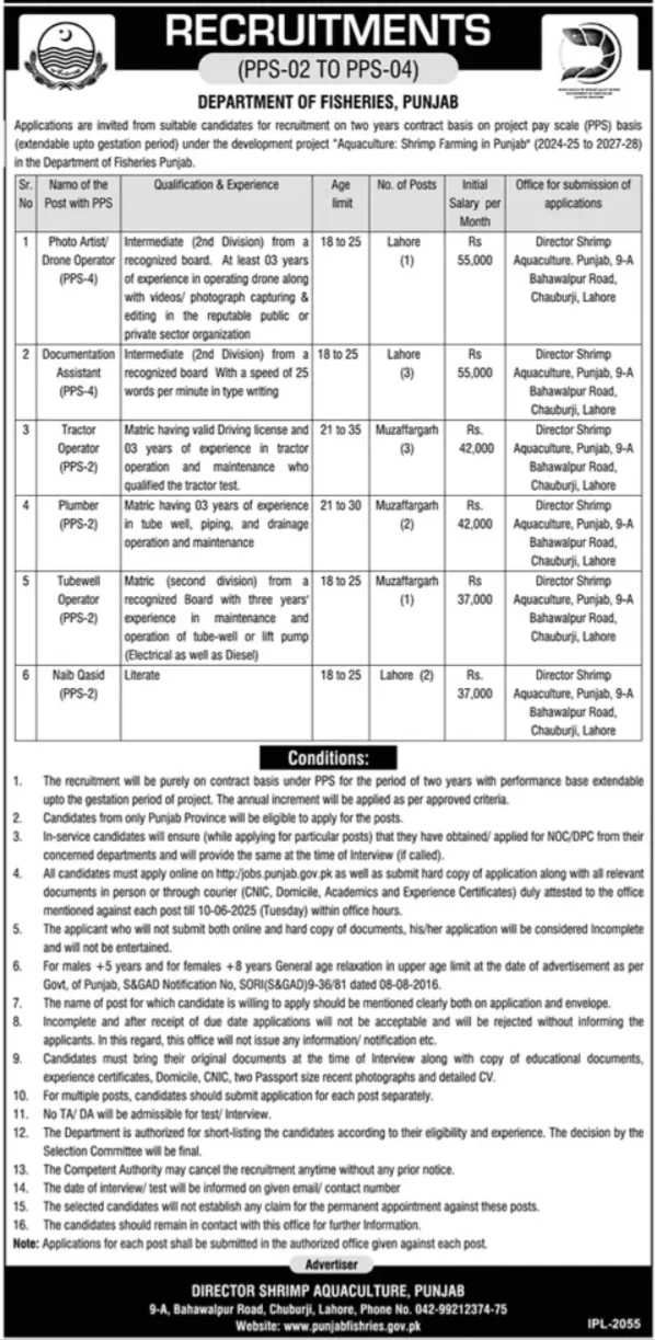 Department of Fisheries Punjab Jobs 2025