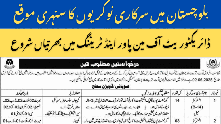 Directorate of Manpower & Training Balochistan Jobs 2025 | Apply Now