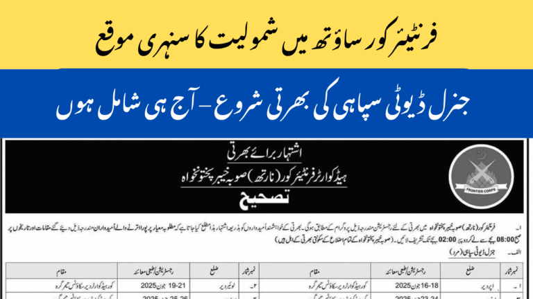 Frontier Corps Khyber Pakhtunkhwa (South) Jobs 2025 – Join FC as Soldier (General Duty)